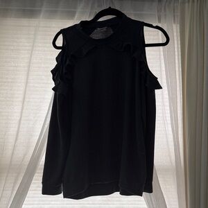 Mossimo Supply Co. Navy Blue Ruffle Cold Shoulder Blouse